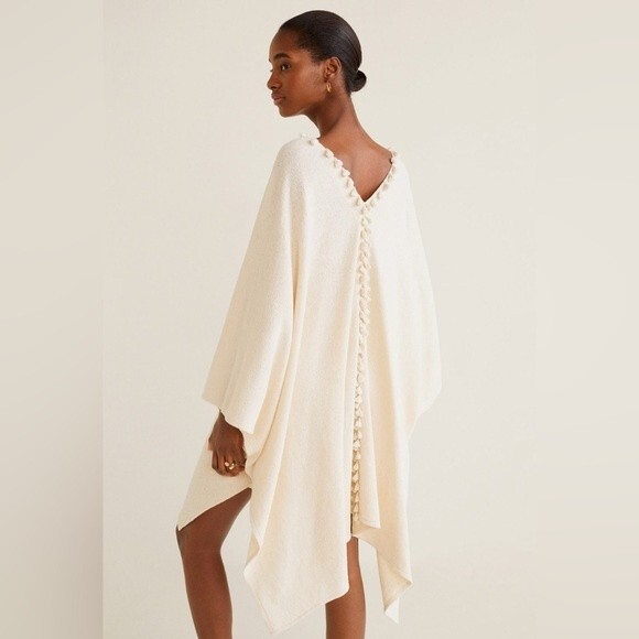 Mango Commited Pom Pom Kaftan Poncho - Picture 2 of 8